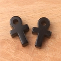 Poliertes schwarzes Achat-Ankh-Kreuz-Anhänger für ägyptischen DIY-Schmuck - Obsidian