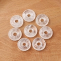 Eight natural clear crystal donut beads on wood, polished quartz loop charms for DIY - White Crystal