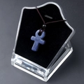 Blauwe agaat Ankh kruis hanger met Egyptisch symbool en bruine gevlochten koordketting - Blauwe sodaliet