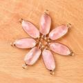 Pink crystal oval double connector pendant with gold plating for DIY jewelry - Rose Quartz