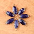 Blue oval natural stone connectors with gold metal frame for DIY jewelry making - Blue Sodalite