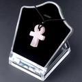 Roze kwarts Ankh kruis hanger met bruin gevlochten koord voor dames en heren - Rozenkwarts