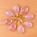 Set de 8 colgantes de cuarzo rosa facetado con borde dorado para joyería artesanal DIY - Cuarzo rosa