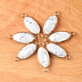Set of 6 oval white turquoise pendants with gold edges and double connectors - Howlite