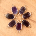 Deep purple rectangular faceted crystal connector with gold rim for DIY jewelry - Amethyst (1pc)