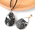 Water drop stone pendant with black white marble texture and gold plated edging - Black White Stone