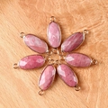 Faceted oval pink crystal connectors with golden frames for DIY necklace earring jewelry - Rhodonite