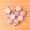 Set of 10 rose quartz sphere pendants with silver metal clasps on a natural wooden base - Rose Quartz (Pendant Only)