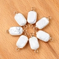 White marble stone rectangular connector pendants with gold plating for DIY jewelry - White Turquoise (1pc)