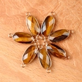 Faceted oval tiger eye crystal stone pendants with gold plated dual connector rings - Tiger's Eye
