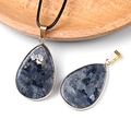 Waterdrop crystal teardrop pendant in grey-blue with golden metal bezel for DIY necklaces - Larvikite