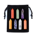 Set of 7 natural crystal hexagonal pillars with a black velvet drawstring pouch - Red Aventurine Style (With Pouch)