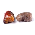 Carved natural agate lizard figurine with striped reddish-orange mineral textures - Colored Jade