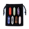 Set of 7 natural crystal hexagonal pillars with a black velvet storage pouch - Double Point Colorful Style (With Pouch)