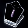 Natürlicher violetter Amethyst Sechskant-Anhänger mit Silberdrahtwicklung und Kordel - Amethyst
