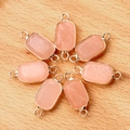 Rectangle peach crystal connector charms with gold plated double rings for DIY jewelry - Pink Aventurine