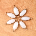Oval faceted white crystal pendant connectors in golden metal frame for DIY jewelry making - White Jade