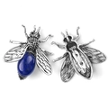 Bee brooch pendant with silver alloy frame and oval blue gemstone in vintage style - Lapis Lazuli