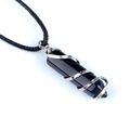 Natürlicher schwarzer Obsidian Hexagonal Kristall Anhänger mit Silberdraht Spirale - Obsidian