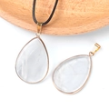 Water-drop white crystal pendant with golden metal edge and black braided leather cord - White Crystal