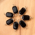 Rectangle emerald-cut black crystal connectors with gold-plated double loops for DIY jewelry - Obsidian (1pc)