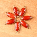 Oval faceted orange gemstone connector with gold frame for DIY jewelry making - Red Jasper