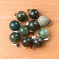 Pendentifs boules de 14mm en agate mousse naturelle avec attaches métalliques - Agate de l'Inde (Pendentif Seul)