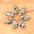 Dalmatian Jasper oval connector in golden frame for DIY jewelry and necklaces - Dalmatian Jasper (1pc)