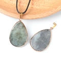 Water drop labradorite stone pendant with gold plating and natural grey-green texture - Labradorite