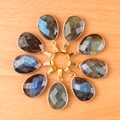 Colgantes de labradorita facetada en forma de gota con borde de cobre dorado para joyería DIY - Labradorita