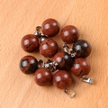 Pendentifs sphériques en pierre naturelle rouge et noire avec attaches argentées - Pierre Cygne Doré (Pendentif Seul)