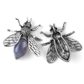 Vintage silver bee brooch with purple gemstone inlay and hollow wing details - Grey Agate