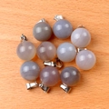 Pendentifs sphériques de 14mm en agate naturelle avec attaches argentées sur bois - Agate Grise (Pendentif Seul)