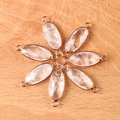 Pink quartz oval faceted connector set with gold double loops for DIY jewelry - White Crystal