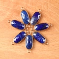 Lapis Lazuli oval faceted gemstone connector pendants with gold-plated double-hole rim - Lapis Lazuli