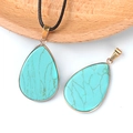 Water drop turquoise pendant with gold plated rim and black cord necklace accessory - Blue Turquoise