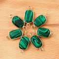 Malachite stone rectangular faceted connector charms with golden frames and double rings - Synthetic Malachite (1 Piece)