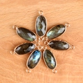 Oval faceted labradorite stone connectors with double gold loops for jewelry making - Labradorite