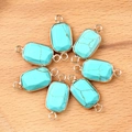 Rectangular green turquoise stone connectors with gold plated frames for DIY jewelry - Synthetic Turquoise (1 Piece)