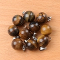 Pendentifs en œil de tigre avec boules de 14mm et attaches en métal argenté poli - Oeil de Tigre (Pendentif Seul)