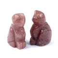 Standing cat figurines carved from natural red strawberry quartz gemstone crystals - Purple Aventurine