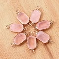 Pink quartz rectangular faceted connector with gold plated double rings, 6 piece set - Rose Quartz (1pc)