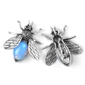 Vintage silver alloy insect bee brooch with blue opal stone inlay and pin fastener - Synthetic Opal