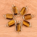 Rectangle tiger eye stone connector pendants with gold finish for DIY jewelry making - Tiger Eye