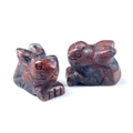 Natural bloodstone rabbit figurines with unique red and dark blue mineral textures - Sesame Jasper