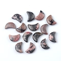 Polished Rhodonite crescent moon stones with natural pink and black patterns - Rhodonite