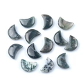 Polished moon-shaped moss agate natural stone pendants with green and white textures - India Agate