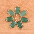 Dark green rectangle faceted natural stone connectors with gold plated dual loops - Green Aventurine