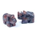 Miniature bloodstone rhinoceros figurine carved with natural red and green patterns - Sesame Jasper