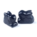 Pair of hand-carved black agate stone rabbit figurines with polished finish - Obsidian